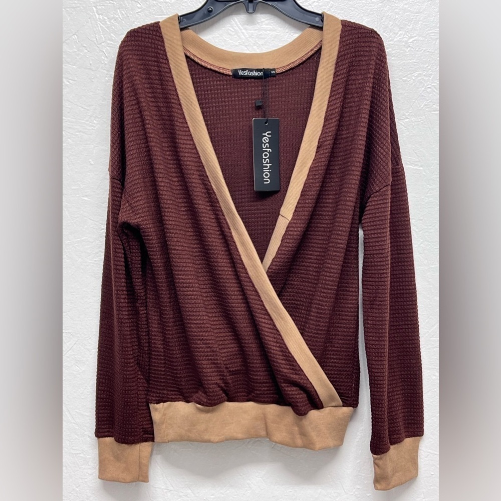 𝅺WOMEN’S Pullover Oversized V Neck Reversible Sweater Size S